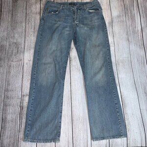 Armani Indigo 004 Medium Wash Men's Jeans 38x33 Blue Hemmed Made in Italy